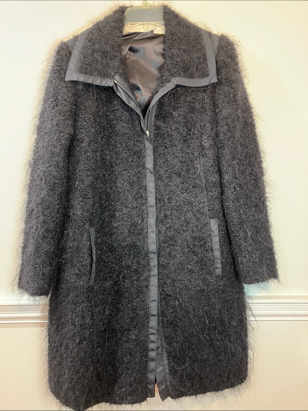 Perry Ellis Women's Long Mohair Coat - Black 12
